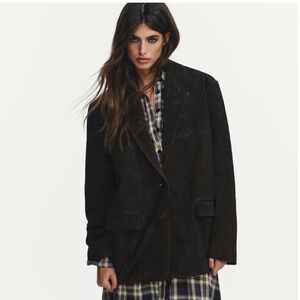 NWT ZARA 100% SUEDE LEATHER POCKET BLAZER SIZE SMALL OVERSIZED